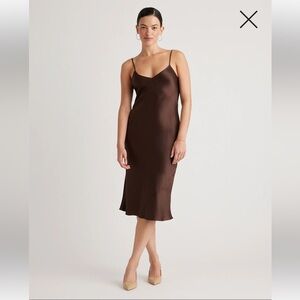 NWT Quince 100% Washable Silk Slip Dress Hot Fudge Size S